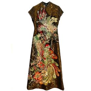 Peacock Phoenix Sequin Embroidery Cheongsam Qipao Chinese Traditional Dress